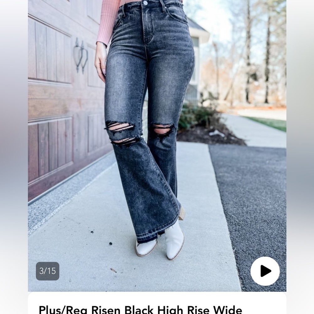Risen black high rise wide flare jeans
